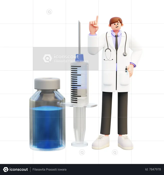 Doctor Standing Near Big Syringe  3D Illustration