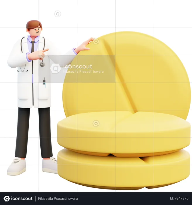 Doctor Standing Near The Big Pills  3D Illustration