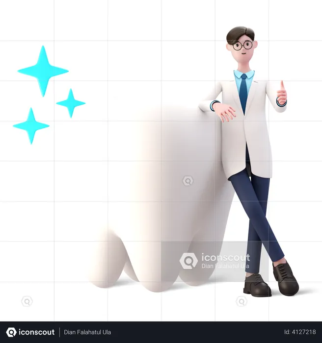 Doctor standing with clean tooth showing thumbs up  3D Illustration