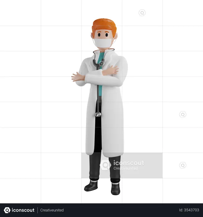 Doctor standing with cross armed  3D Illustration