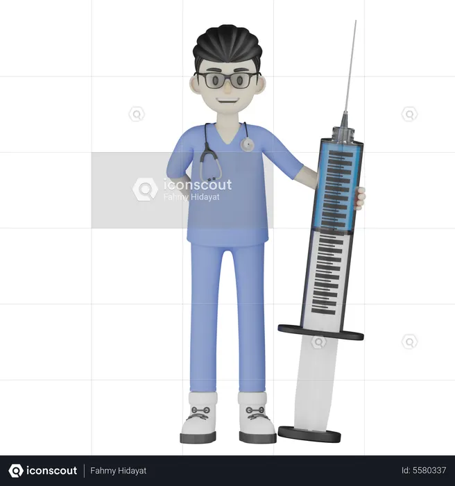 Doctor Standing With Injection  3D Illustration