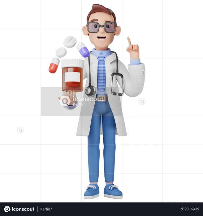 Doctor Suggesting Pill  3D Illustration