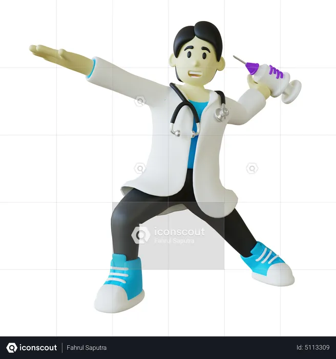 Doctor Throwing Syringe On Air  3D Illustration