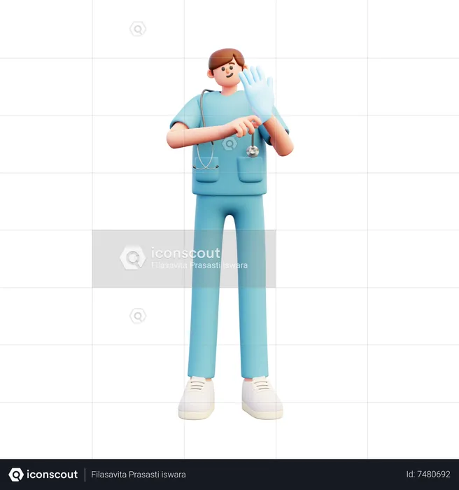 Doctor Using Hand Glove  3D Illustration