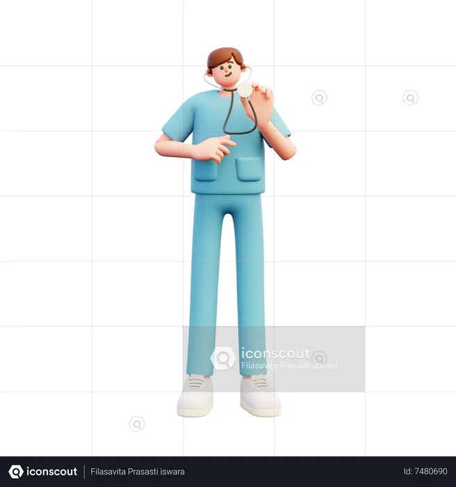 Doctor Using Stethoscope  3D Illustration