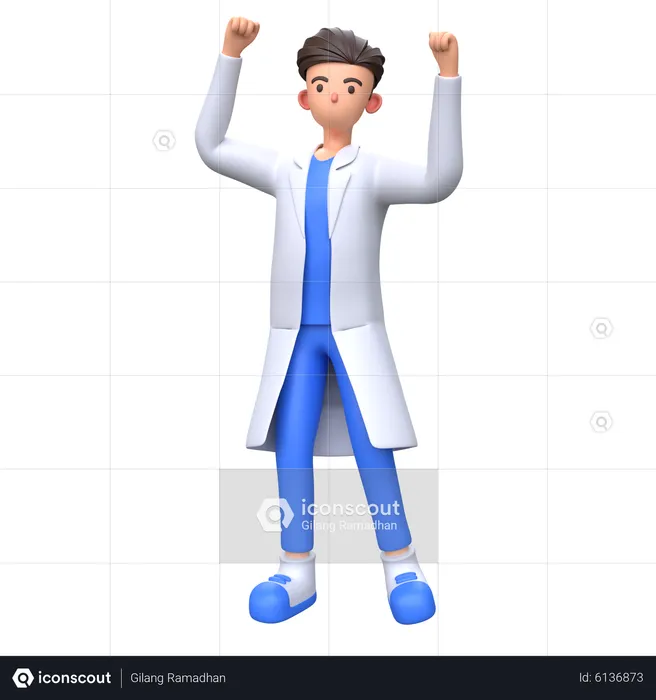 Doctor winning pose  3D Illustration