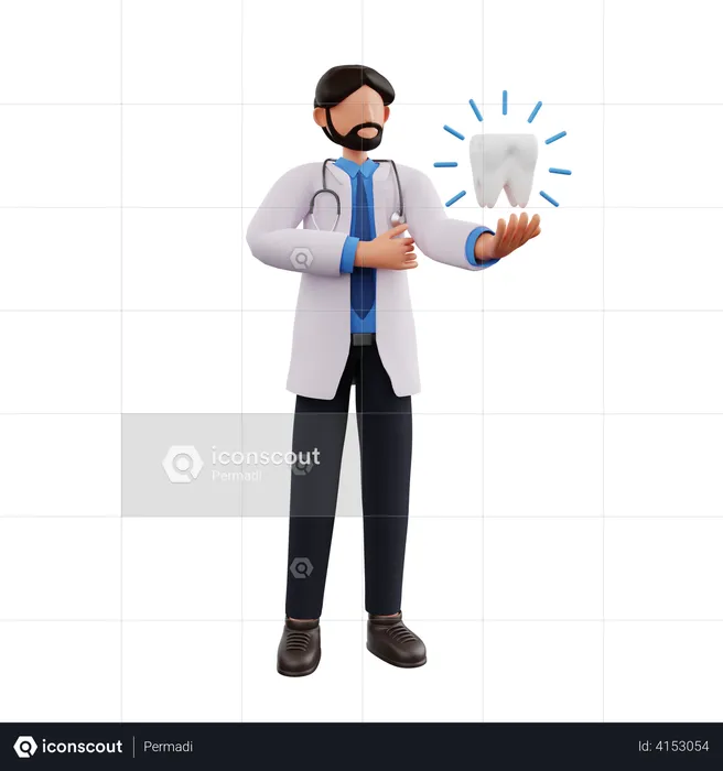 Doctor with bright tooth  3D Illustration