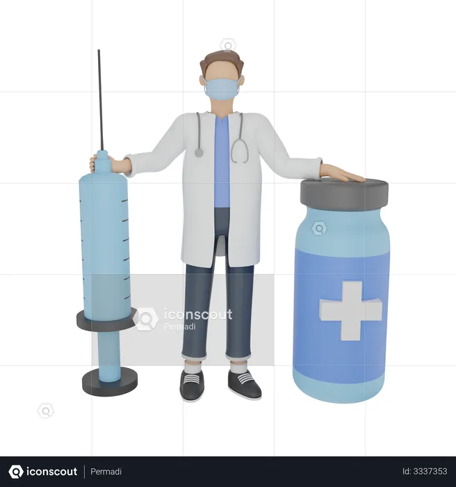 Doctor with corona vaccine  3D Illustration