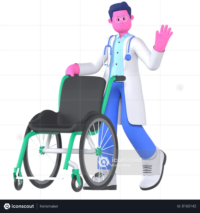 Doctor With Wheel Chair  3D Illustration