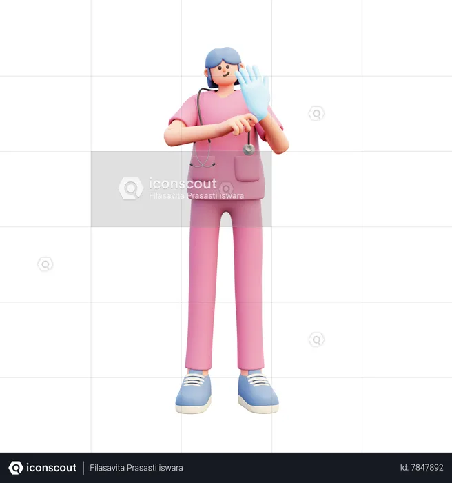 Doctora con guantes de látex  3D Illustration