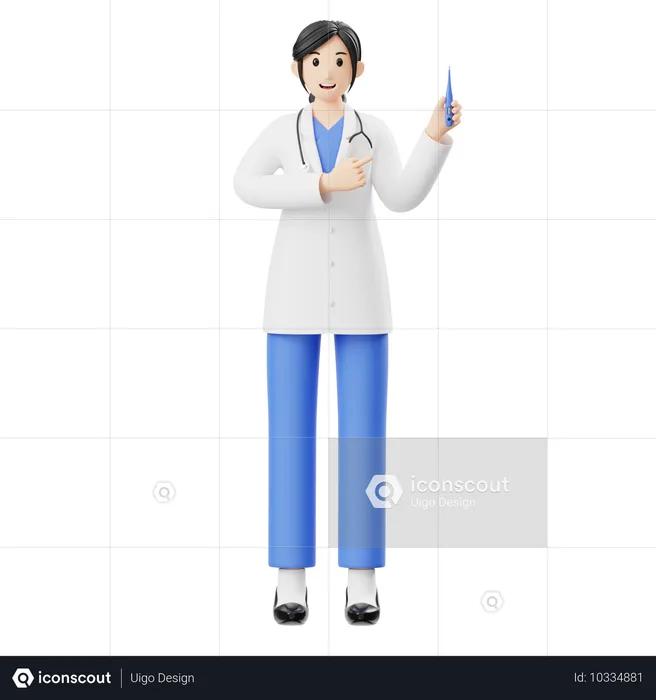 Doctora con termómetro  3D Illustration