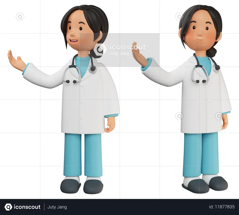 Doctora de pie mientras muestra algo  3D Icon