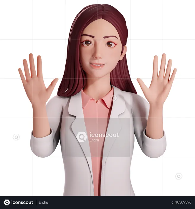 Doctora levantando las manos en señal de saludo  3D Illustration