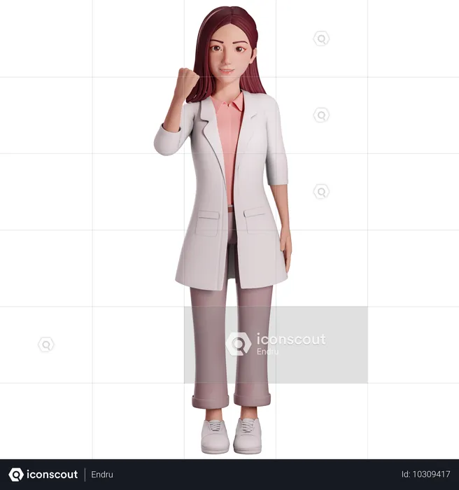 Doctora mostrando el gesto del puño con su mano derecha para celebrar  3D Illustration