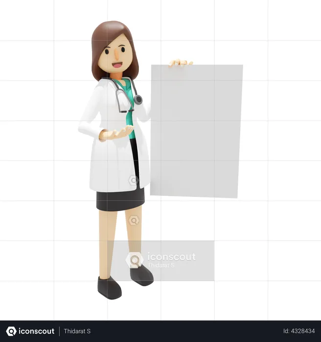 Doctora mostrando tablero en blanco  3D Illustration