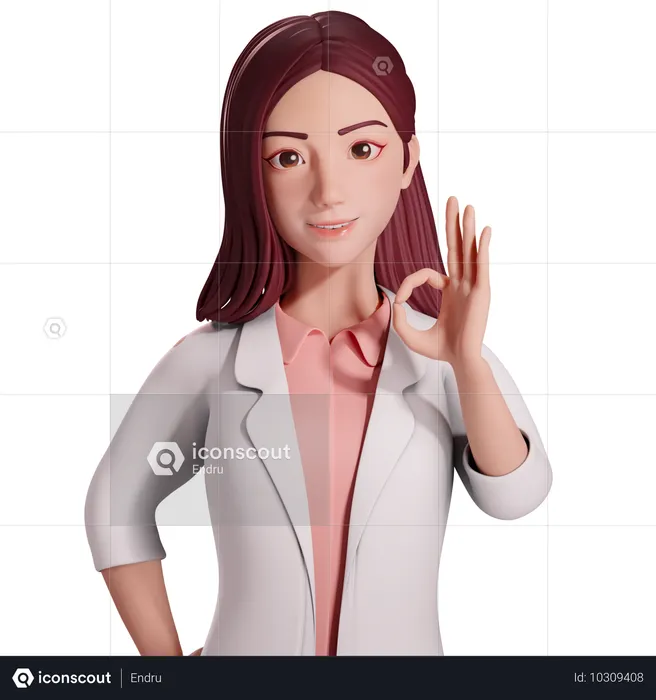 Doctora mostrando un gesto de aprobación con su mano izquierda  3D Icon