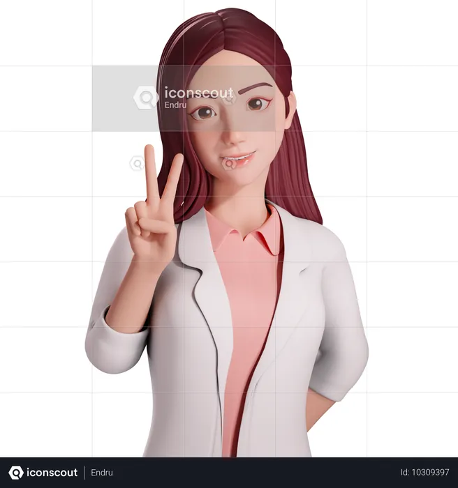 Doctora mostrando gesto de paz con su mano derecha  3D Illustration