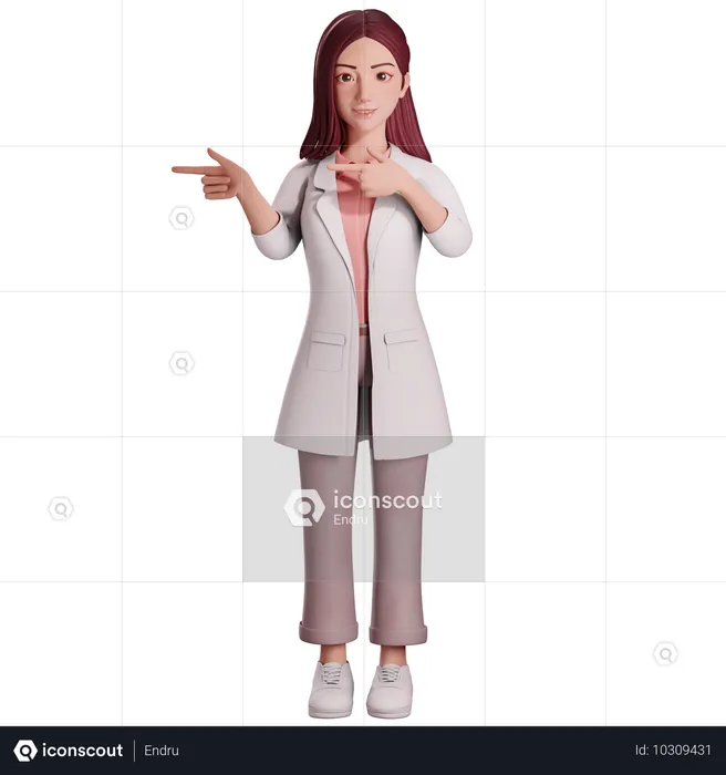 Doctora señalando el lado derecho con ambas manos  3D Illustration