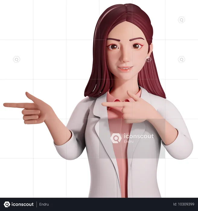 Doctora señalando el lado derecho con ambas manos  3D Illustration