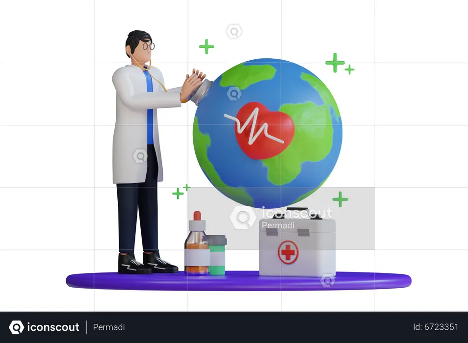 Doctors checking global health  3D Illustration