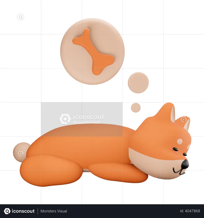 Dog dreaming about bone  3D Illustration