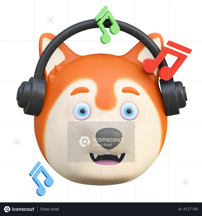 Dog listening music Emoji 3D Illustration