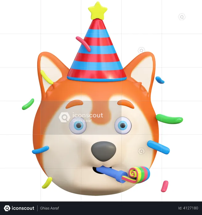 Dog wearing party hat Emoji 3D Illustration