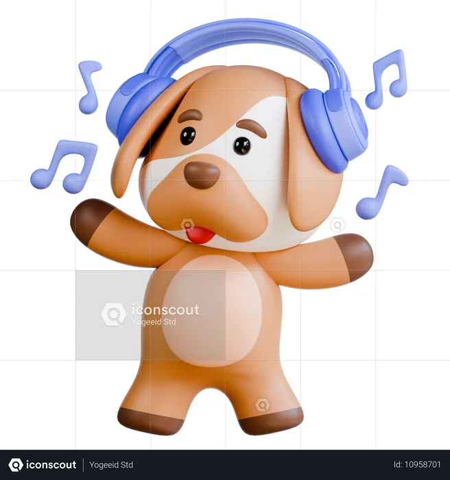 Dog With Headphone  3D Illustration