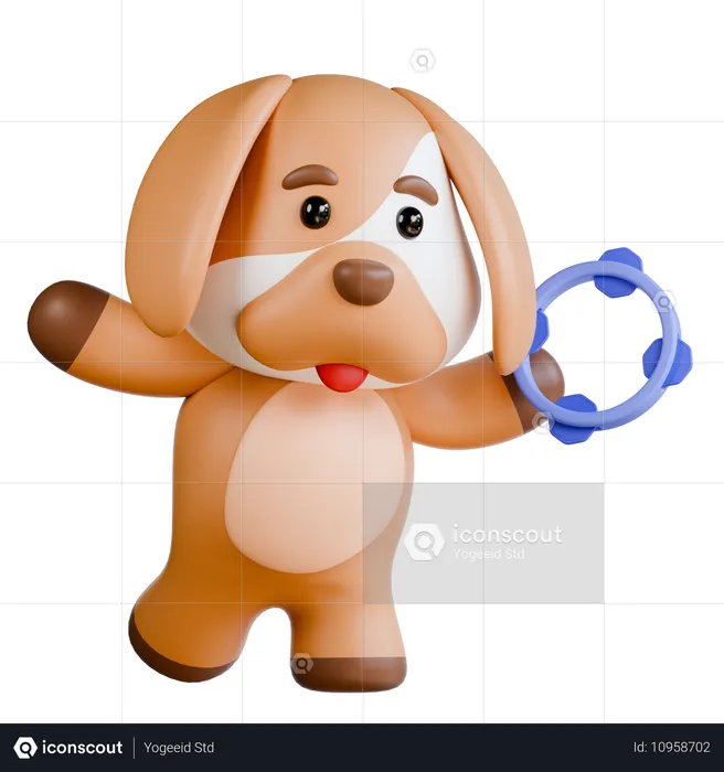 Dog With Tamborine  3D Illustration