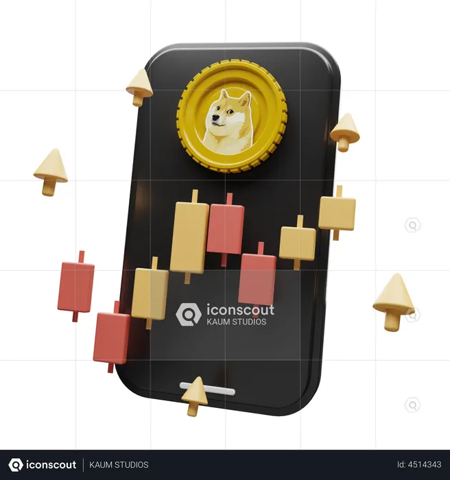 Dogecoin Crypto App  3D Illustration