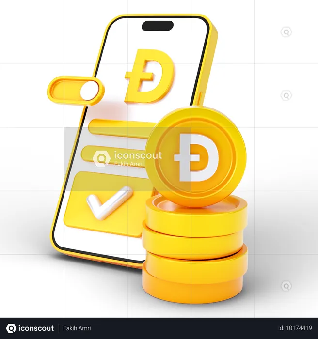 Pièce de monnaie dogecoin en ligne  3D Icon