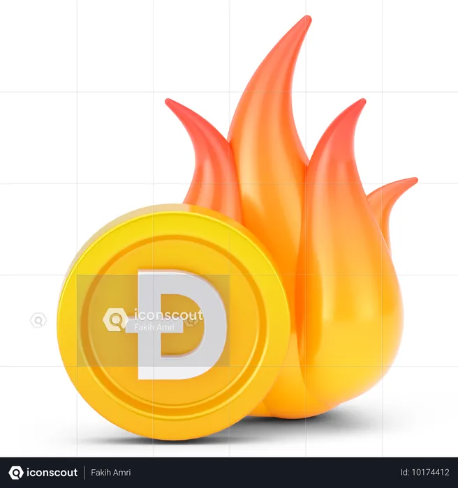 Dogecoin-Münze Feuer  3D Icon