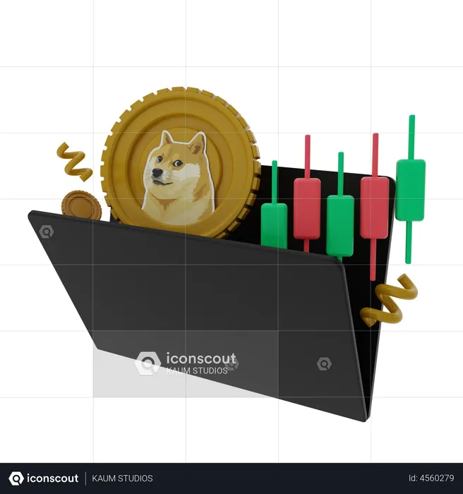 Dogecoin Treading Folder  3D Illustration