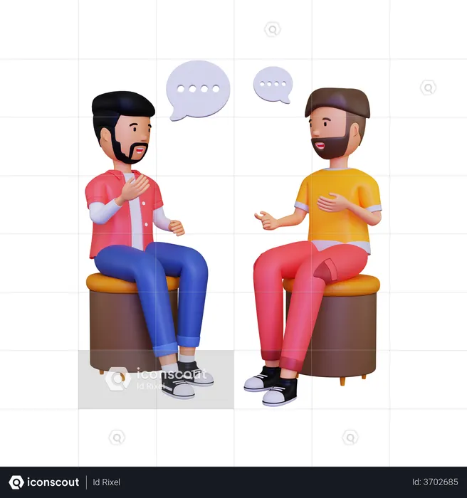 3d Dois personagens masculinos estão sentados enquanto conversam  3D Illustration