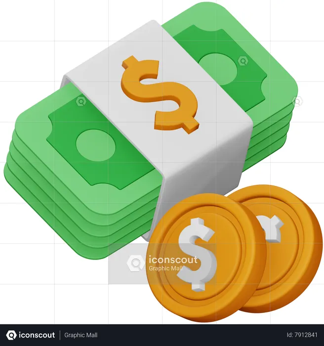 Dólar e moedas de dólar  3D Icon