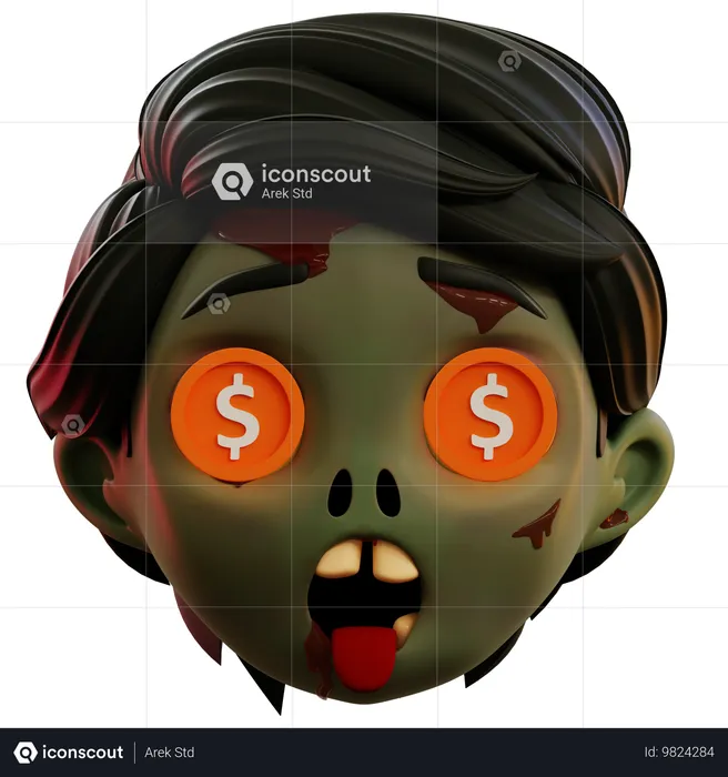 Dólar en emoji de ojos de zombie Emoji 3D Icon