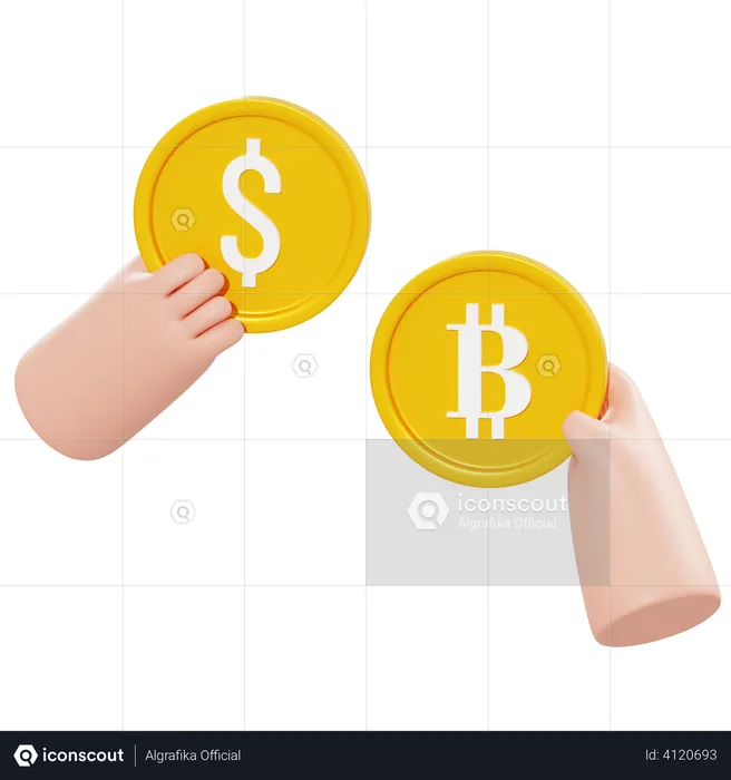 Dollar Bitcoin Swap  3D Illustration