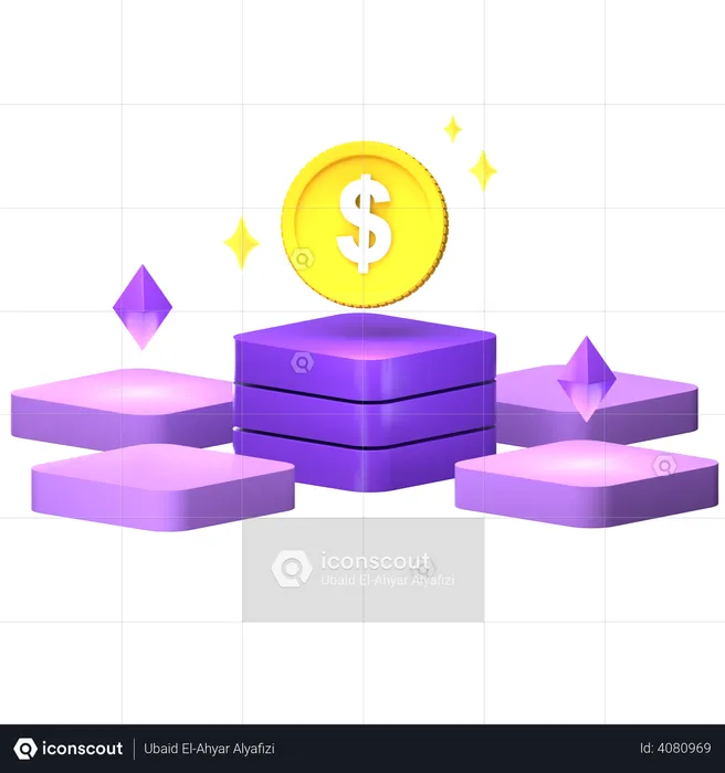 Dollar-Blockchain-Technologie  3D Illustration