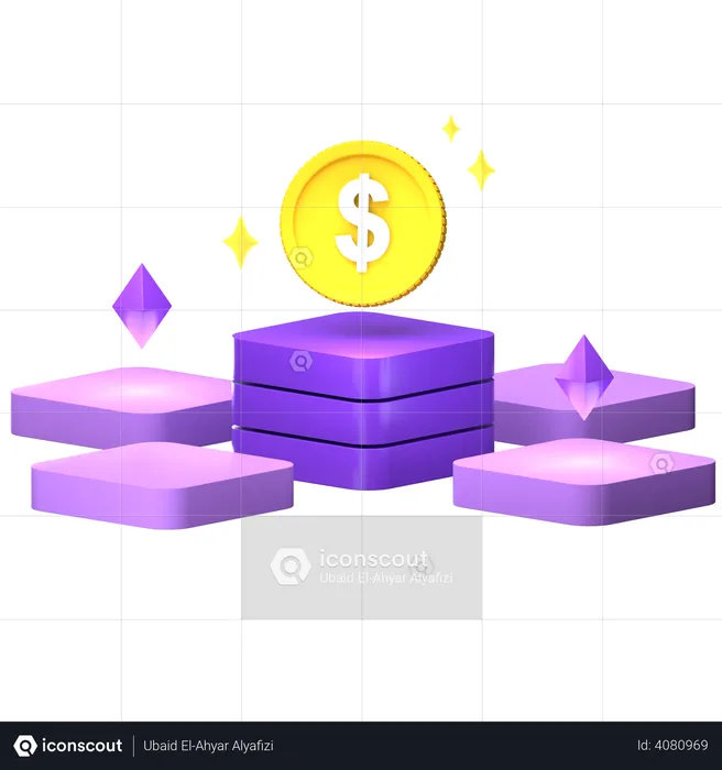 Dollar Blockchain Technology  3D Illustration