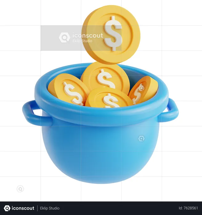 Dollar Bucket  3D Icon