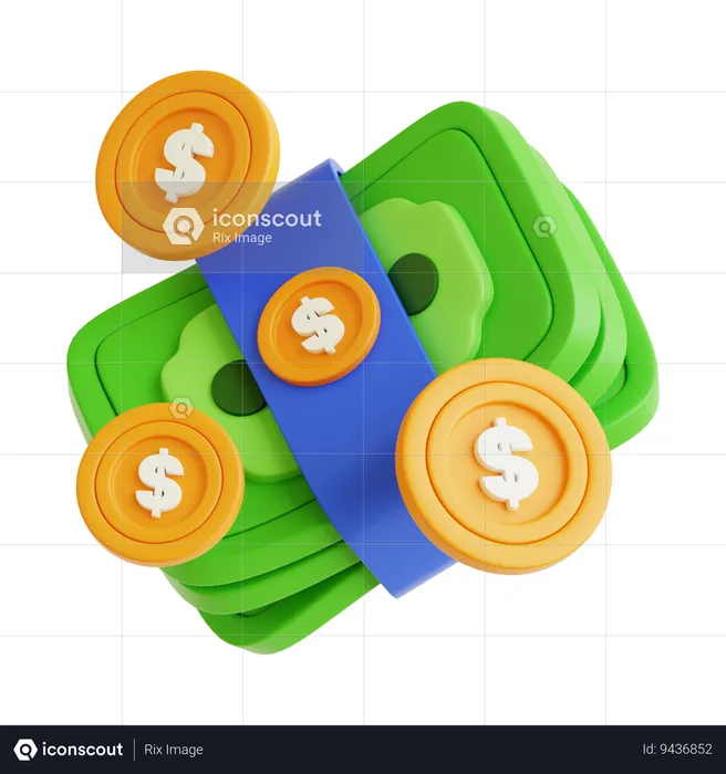 Dollar Bundle With Coin  3D Icon