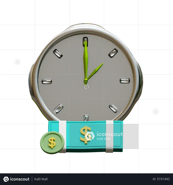 Dollar Cash And Clock  3D Icon
