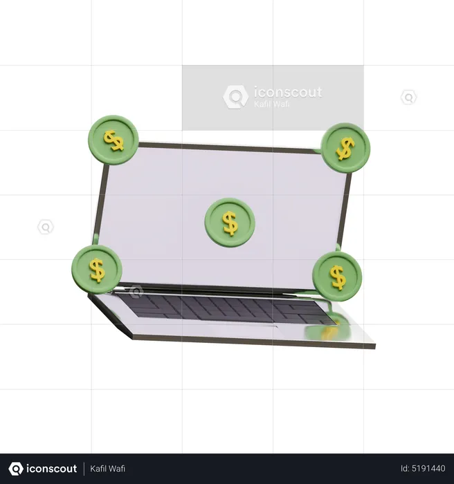 Dollar Coin And Laptop  3D Icon