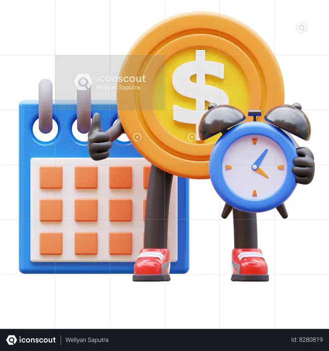 Dollar Coin Character Making A Schedule For Deadline  3D Illustration