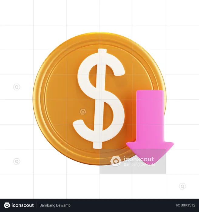 Dollar Coin Down  3D Icon