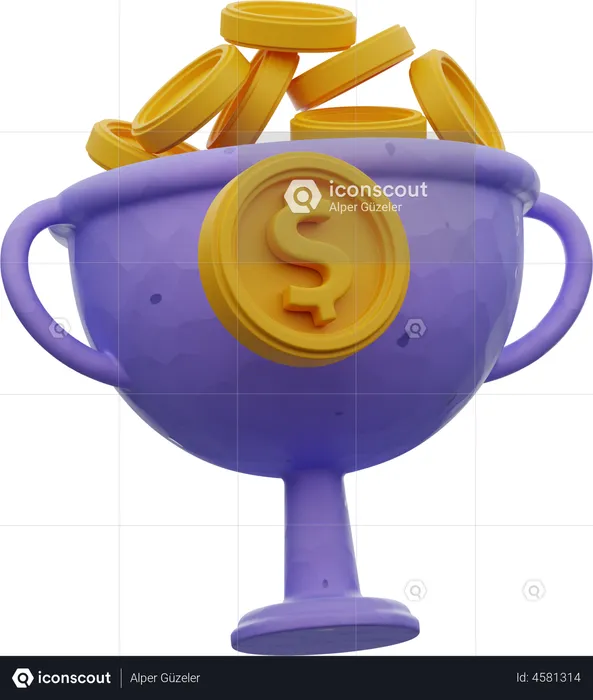 Dollar Coin In Winner Cup  3D Illustration