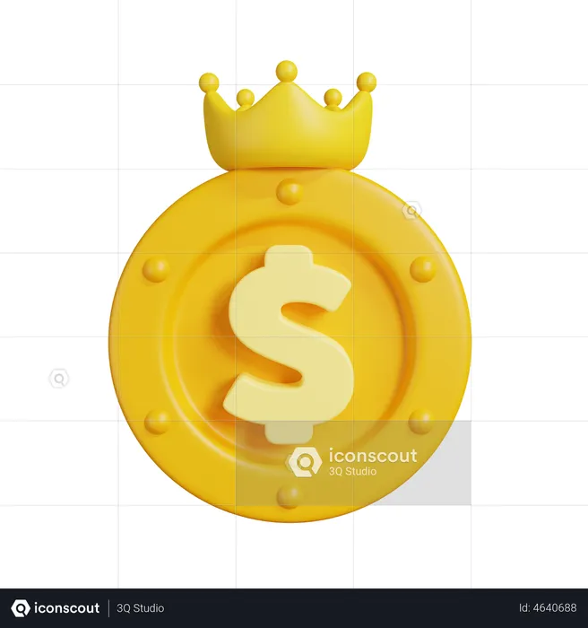 Dollar Coin With Crown  3D Illustration