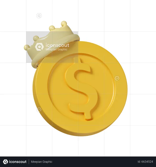 Dollar Coin With Crown  3D Icon