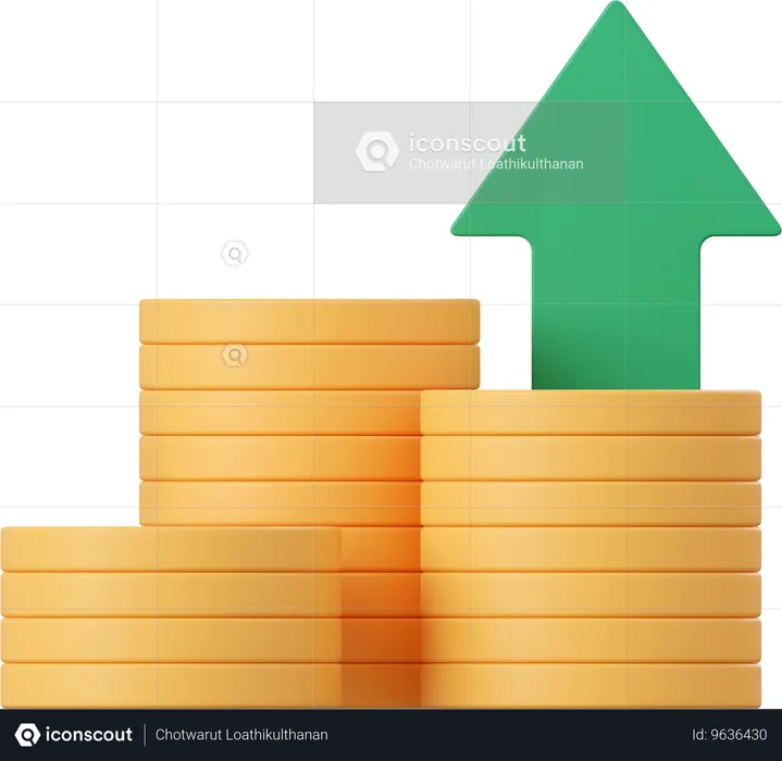 上向き矢印の付いたドル硬貨  3D Icon