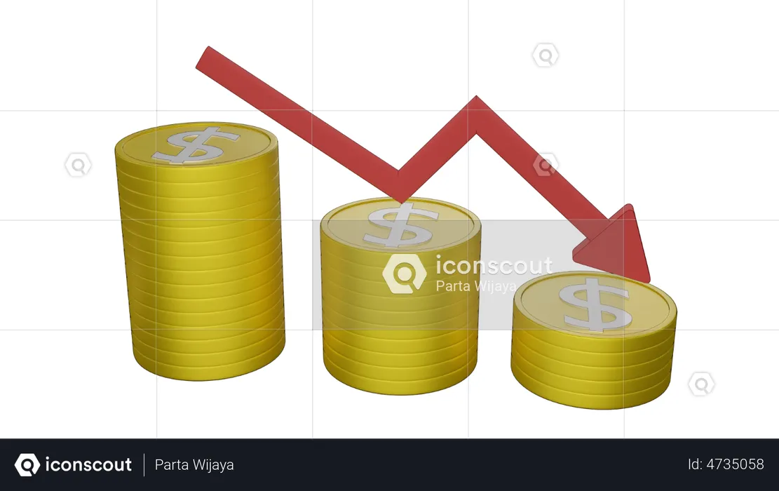 Dollar Coins Down  3D Illustration